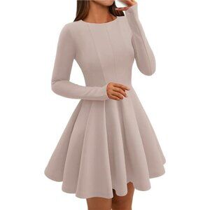 Long Sleeve A-Line Swing Dress | Elegant Pleated Knee-Length Cocktail